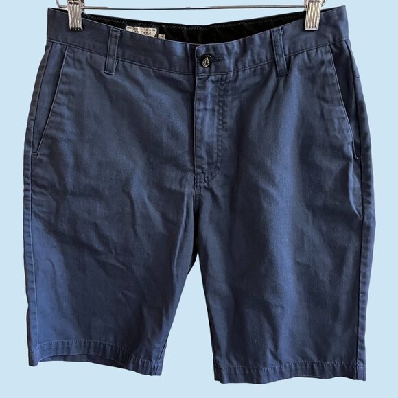 Volcom Shorts Mens 30x10 Solid Blue Flat‎ Front Chino Slash Pockets Cotton Blend - Picture 4 of 12